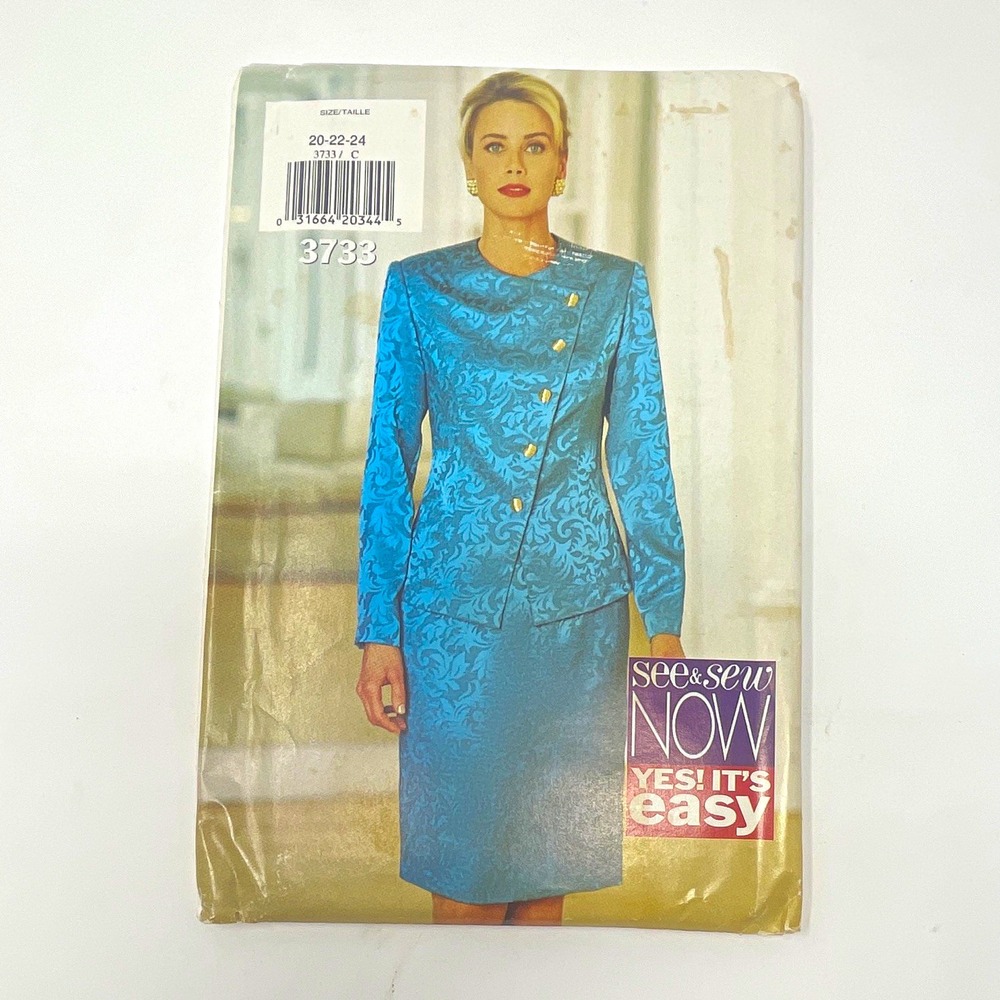 Butterick See & Sew 3733 Sewing Pattern Misses Top & Skirt Sz 20-24 Vintage 1994